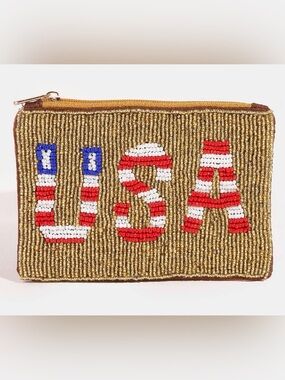 Gold Beaded 'USA' Zip Pouch Wallet
